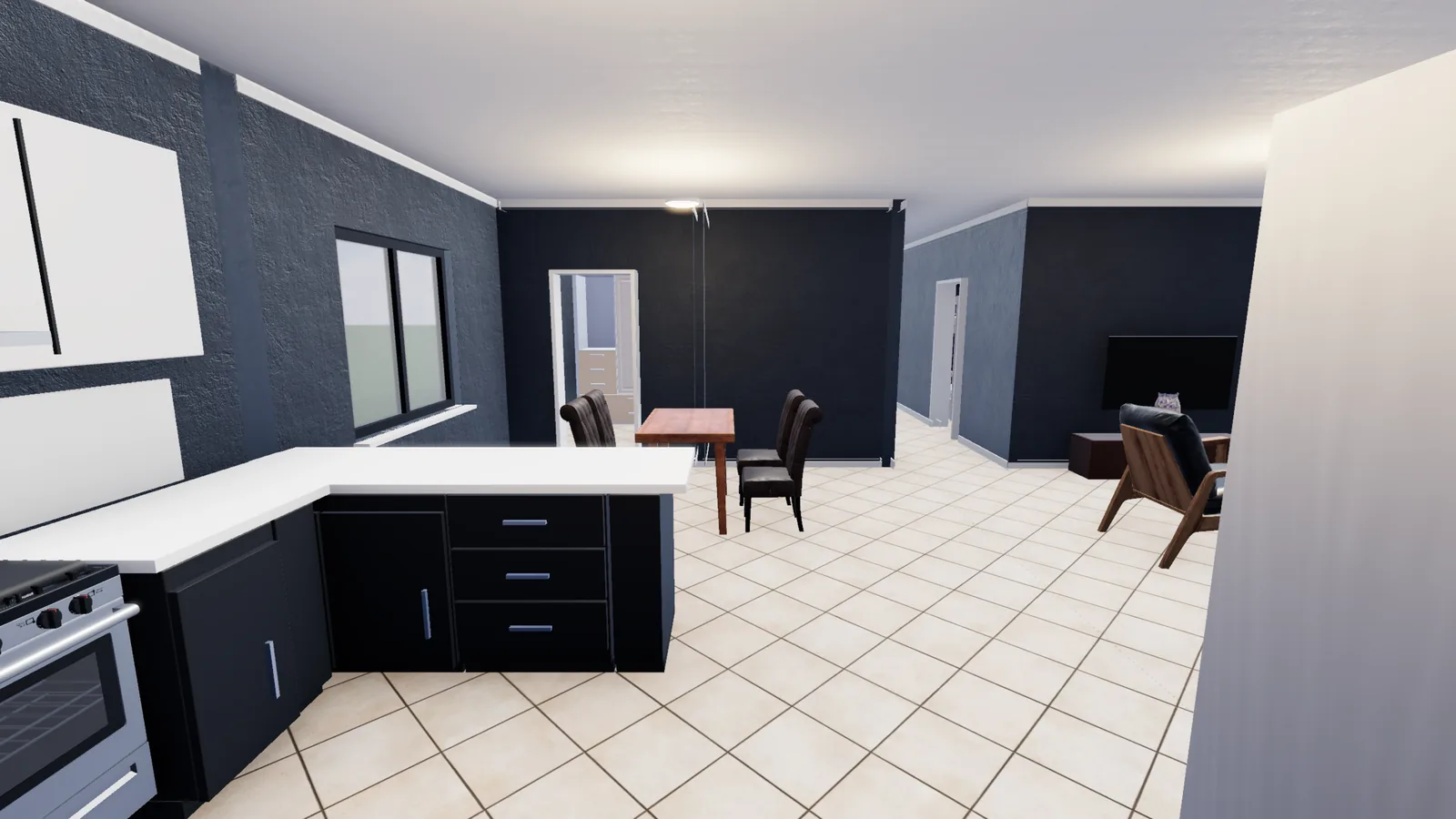 The kitchen with standard laminate counters