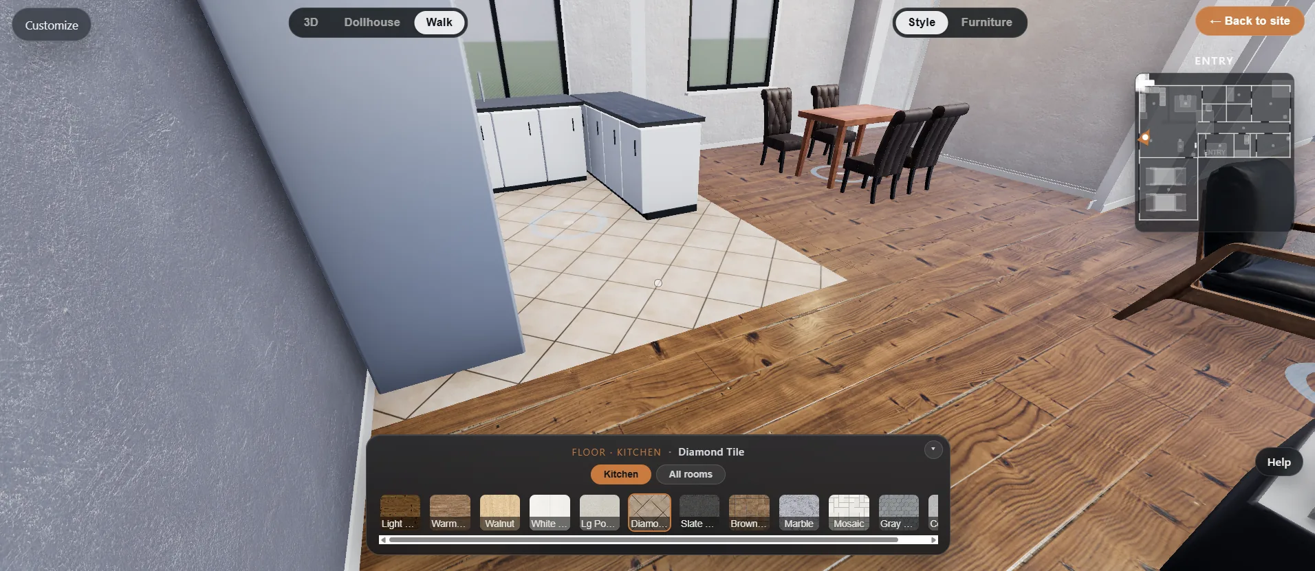 Kitchen finishes — tile, cabinet, and counter